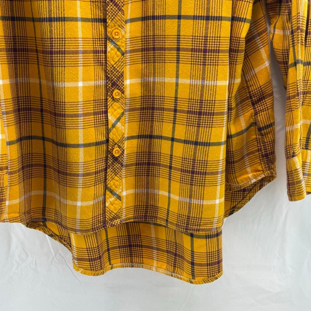 Terra & Sky women’s 2X high low button down plaid embroidered yellow top - Picture 5 of 11